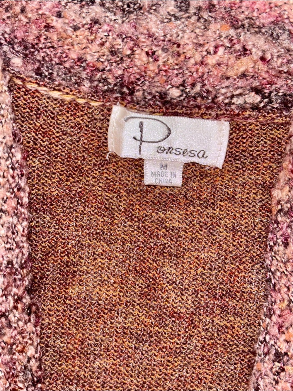 Open-Front Textured Knit Cardigan in Mauve Brown - Picture 4 of 4